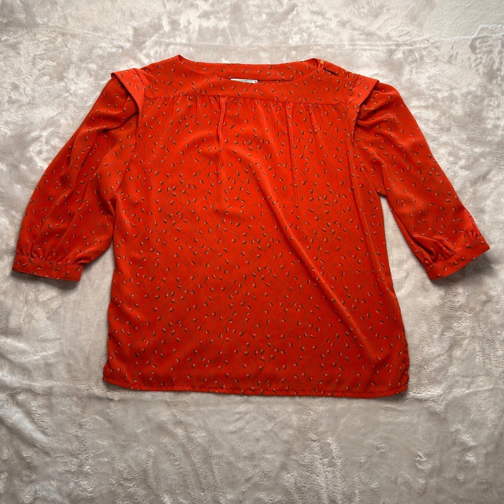 Vintage Campus Casuals California Blouse L Floral Semi Sheer 3/4 Sleeve Career